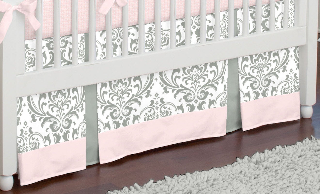 Baby Girl Crib Bedding Pink and Gray Traditions Crib Skirt Etsy