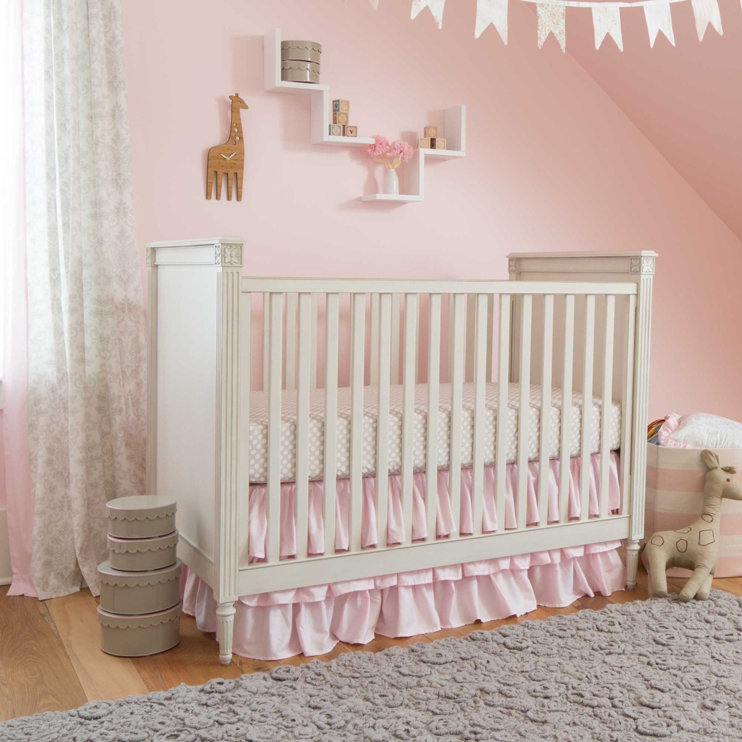 Girl Baby Crib Bedding French Gray and Pink Damask 2Piece Etsy