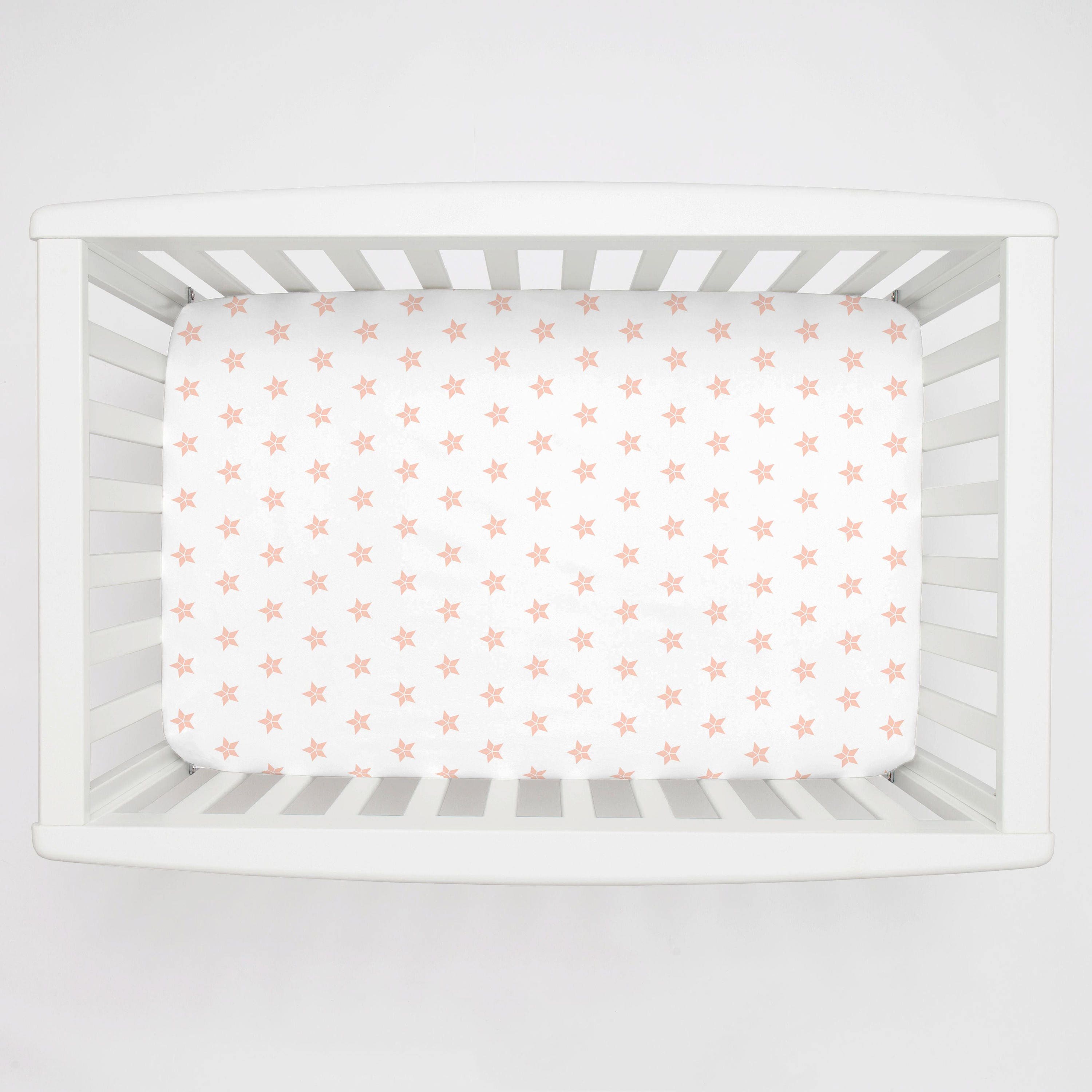 Girl Baby Bedding Peach Mosaic Stars Mini Crib Sheet By Etsy