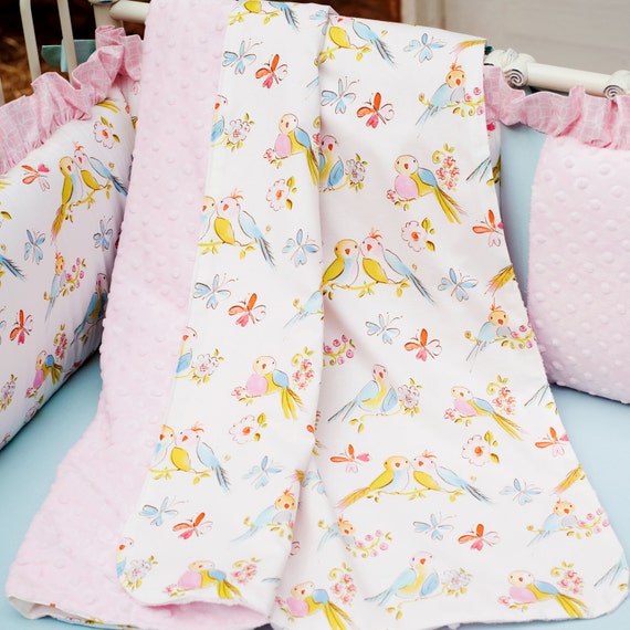Baby Girl Crib Bedding Love Birds Crib Blanket By Carousel Etsy