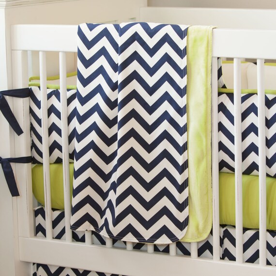 Boy Baby Crib Bedding Navy And Citron Zig Zag Crib Blanket By Etsy