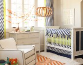 Boy Baby Crib Bedding: Navy and Citron Zig Zag Crib Bedding - Fabric Swatches Only