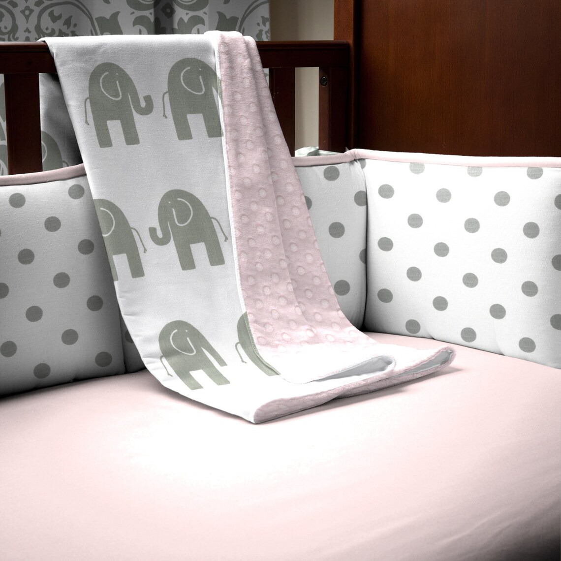 Girl Baby Crib Bedding Pink and Gray Elephants Crib Blanket Etsy
