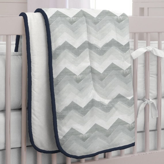 Neutral Baby Crib Bedding Stella And Navy Chevron Custom Etsy