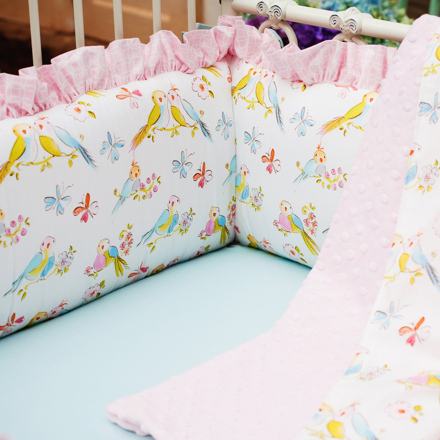 Girl Baby Crib Bedding Love Birds 4Piece Crib Bedding Set Etsy
