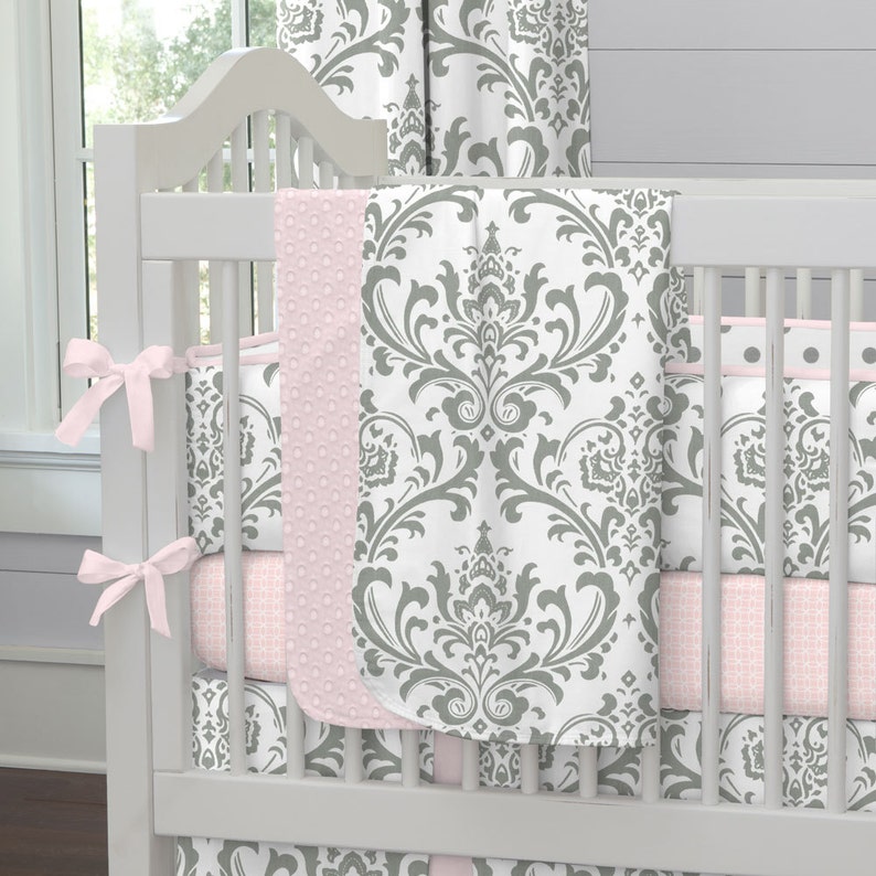 Girl Baby Crib Bedding Pink and Gray Traditions Crib Blanket Etsy