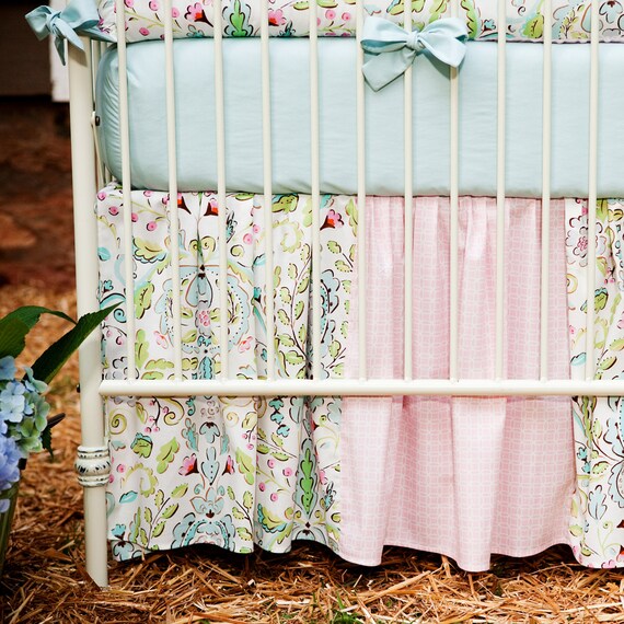 Girl Baby Crib Bedding Love Birds 2Piece Crib Bedding Set by Etsy