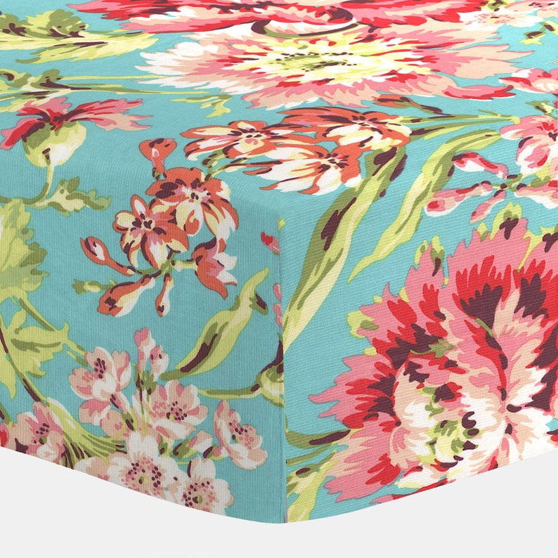 Girl Baby Bedding Coral And Teal Floral Crib Sheet By Etsy