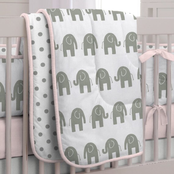 Girl Baby Crib Bedding Pink And Gray Elephants Crib Comforter Etsy