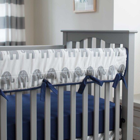 Boy Baby Crib Bedding Navy And Gray Elephants Crib Rail Cover Etsy