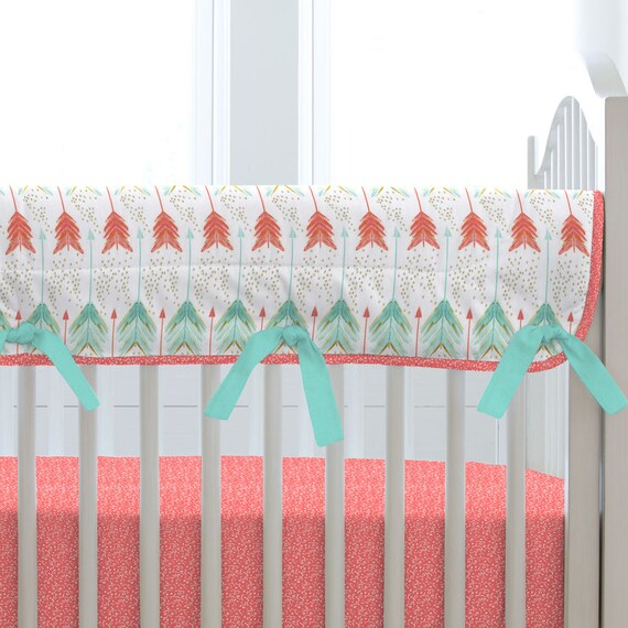coral and teal arrow crib bedding