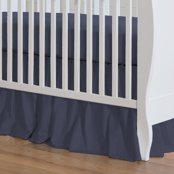 Neutral Baby Crib Bedding Boy Girl Solid Navy Gathered Skirt 14 Or 20 By Carousel Designs