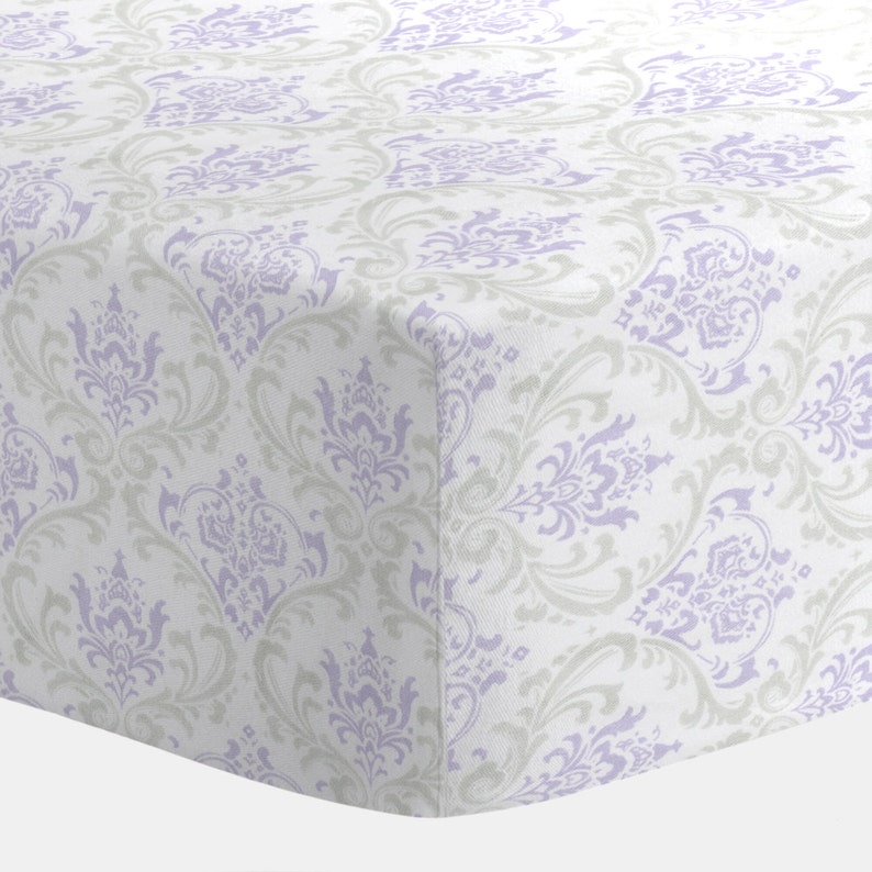 Girl Baby Crib Bedding Lilac And Silver Gray Damask Crib Etsy