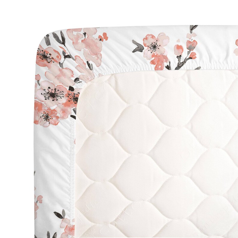 Girl Baby Crib Bedding Light Coral Cherry Blossom Crib Sheet Etsy