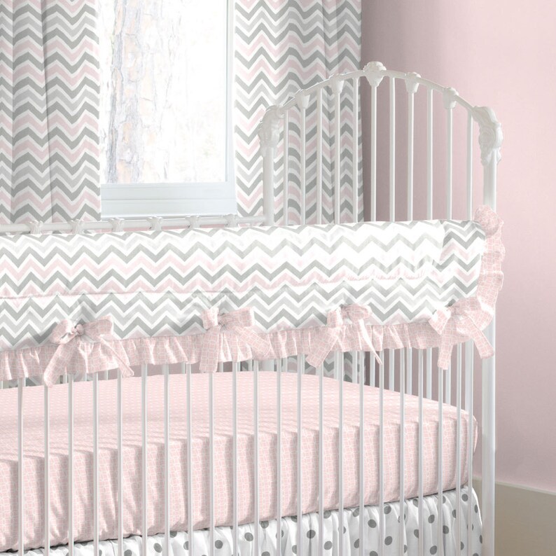 Girl Baby Crib Bedding Pink and Gray Chevron Crib Rail Cover Etsy