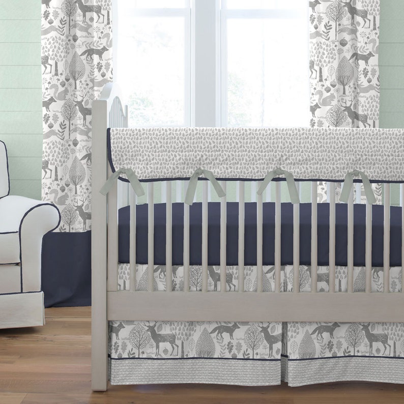 Boy Baby Crib Bedding Navy and Gray Woodland 3Piece Set by Etsy