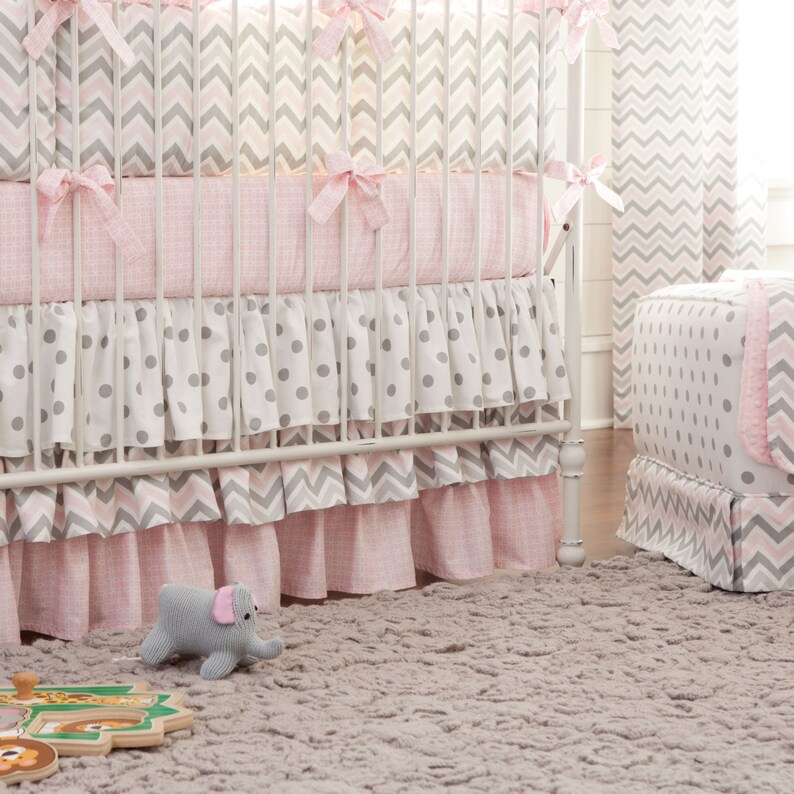Girl Baby Crib Bedding Pink and Gray Chevron 4Piece Crib Etsy