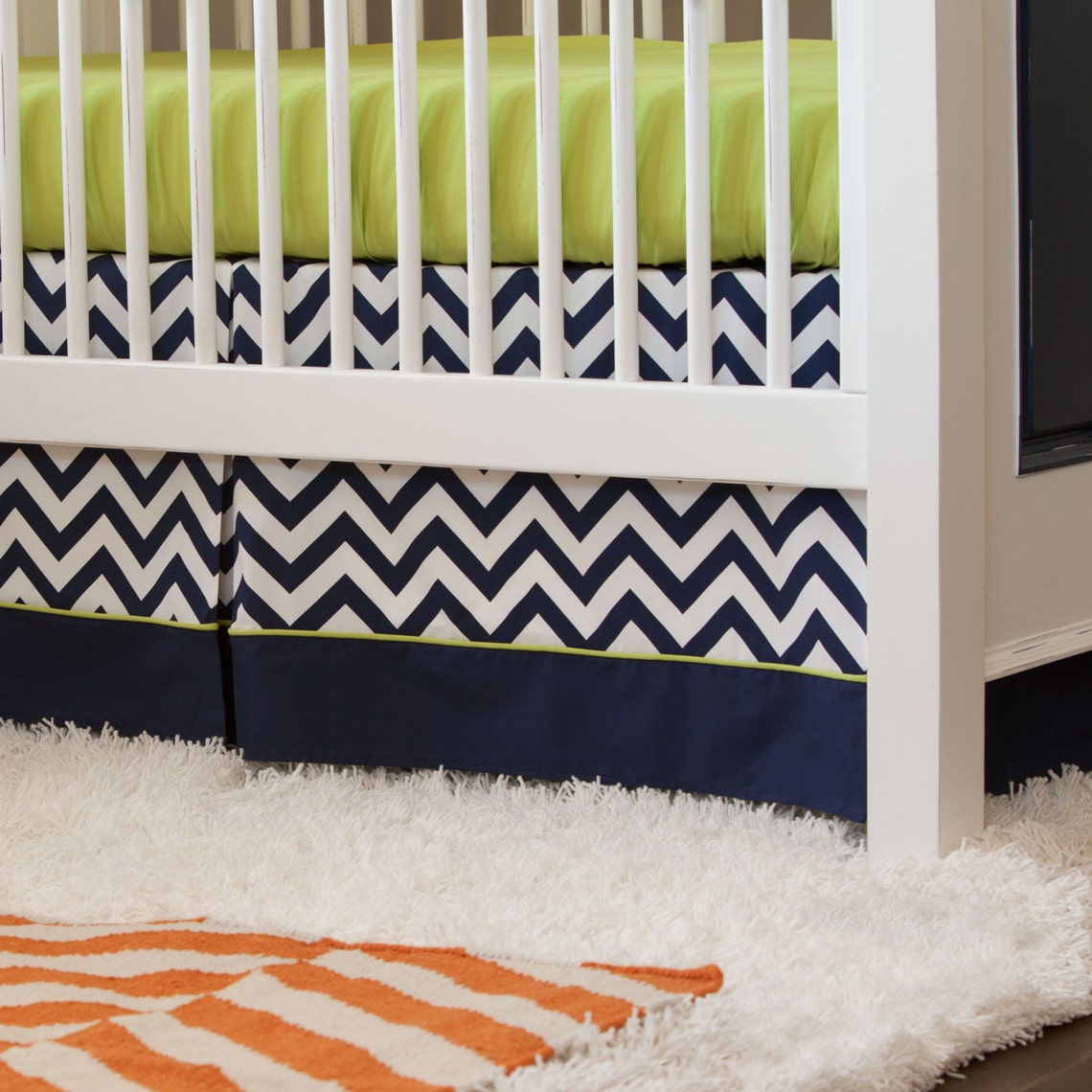 Boy Baby Crib Bedding Navy and Citron Zig Zag 3Piece Crib Etsy