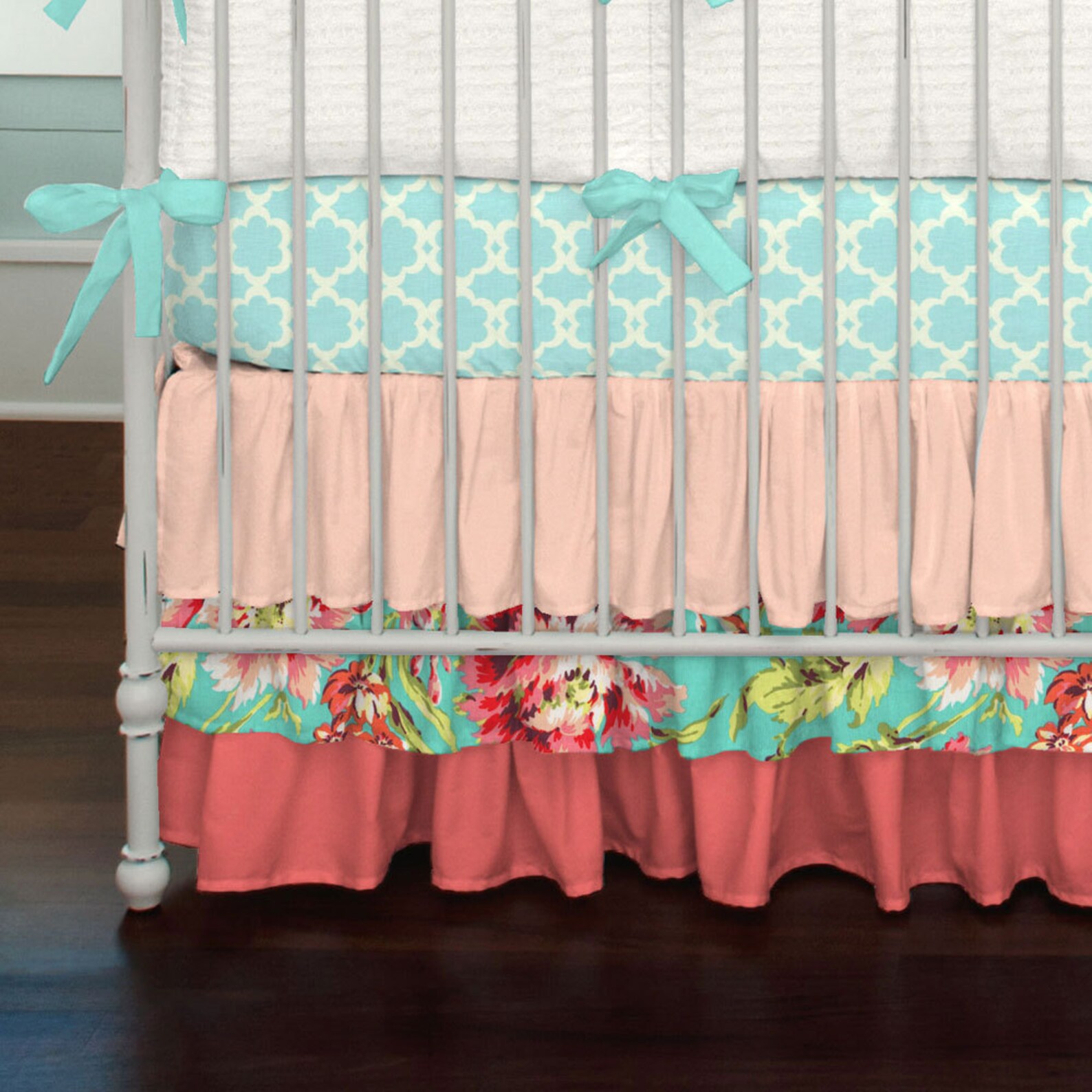 Girl Baby Crib Bedding Coral and Teal Floral 2Piece Crib Etsy