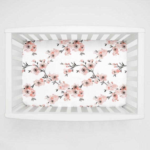 Light coral cherry blossom crib bedding hot sale