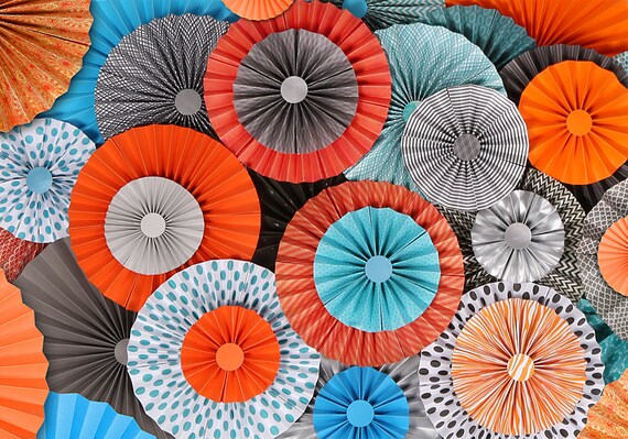 Teal Orange Gray Paper Pinwheel S Rosette Paper Flower Etsy