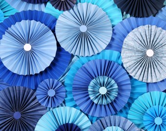 10pc blue teal light blues Paper Pinwheel Rosette Party Decoration Set wedding , birthday party ,