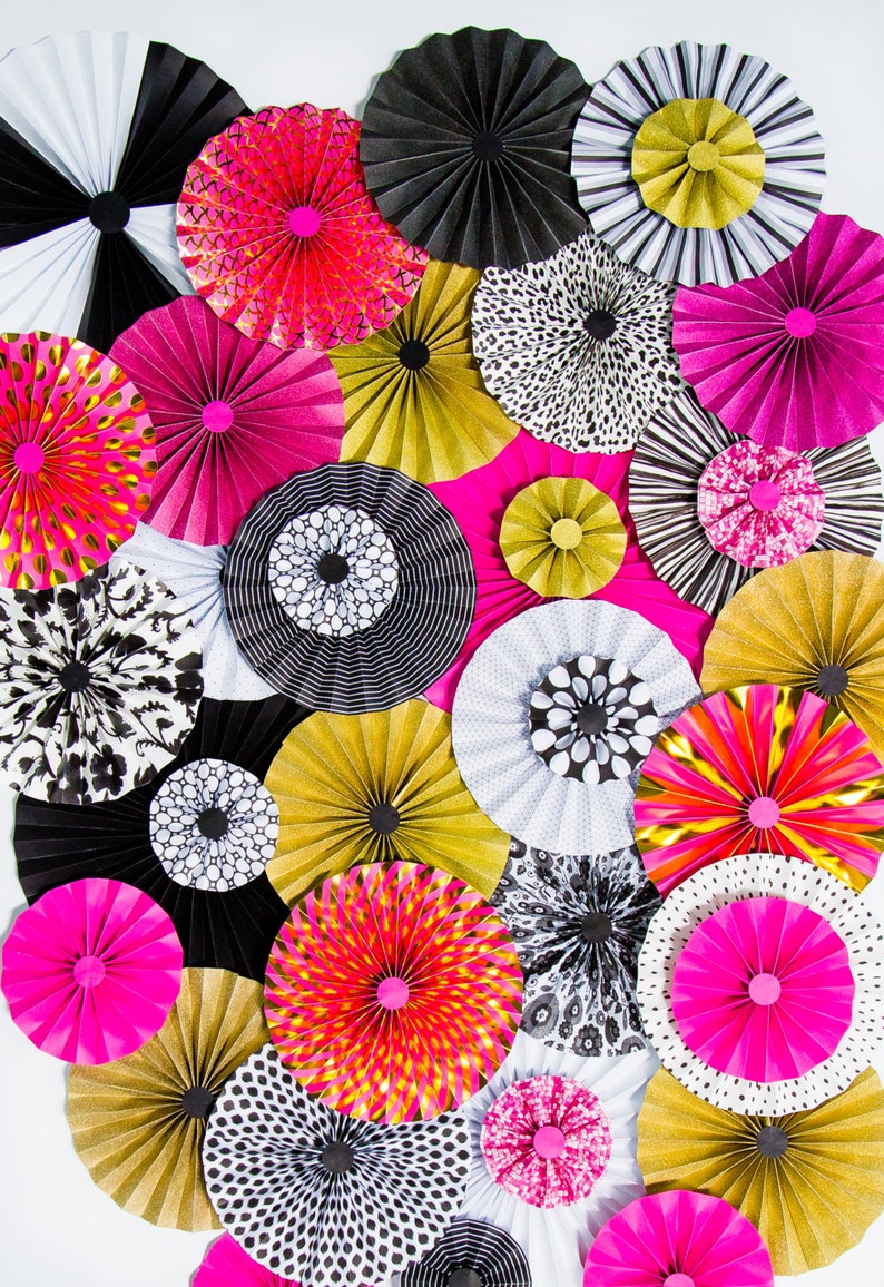Pink Black White Gold Paper Pinwheel Rosette Party Decoration Etsy