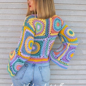 Crochet Boho Top PDF Pattern - Crochet Sweater, Crochet Sleeve Top, Crochet Hippy Top, Crochet Festival Top, Crochet Square Top