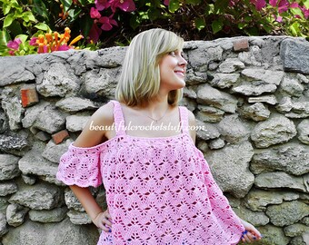 CROCHET PATTERN PDF - Off The Shoulder, Crochet Top, Crop Top, Plus Size Crochet Pattern, Waterfall Top, Festival Top, Crochet Clothing