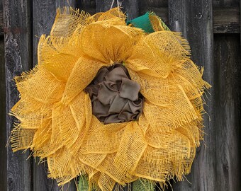 Sunflower Wreath,Yellow Burlap All Season flat Wreath Flower Gift Yellow Sunflower 25' x 4' Farmhouse Rustic Country door wall summer fall