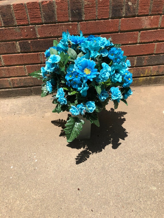 Turquoise Roses Daisies Orchids Cemetery Grave Vase Topper Etsy