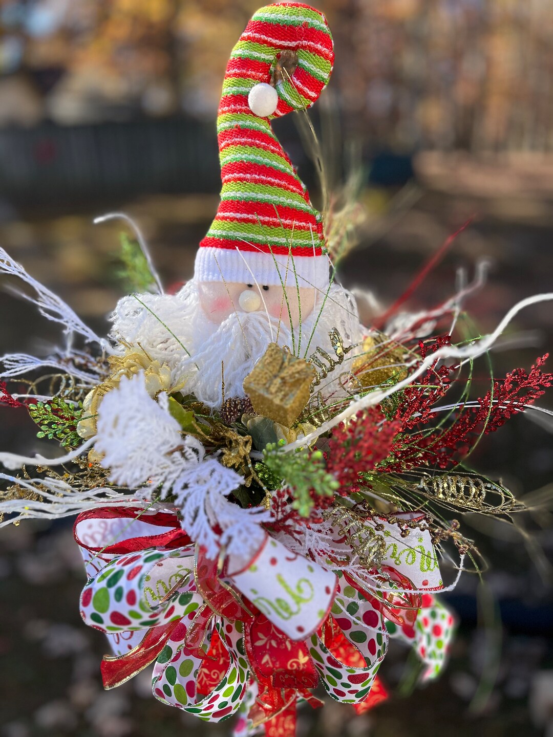 Santa Clause Christmas Tree Topper Merry Christmas Bow Santa Etsy