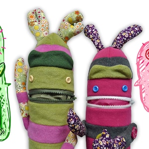 Set of 2 Handcrafted Red & Green Carrabittos Character Plushes