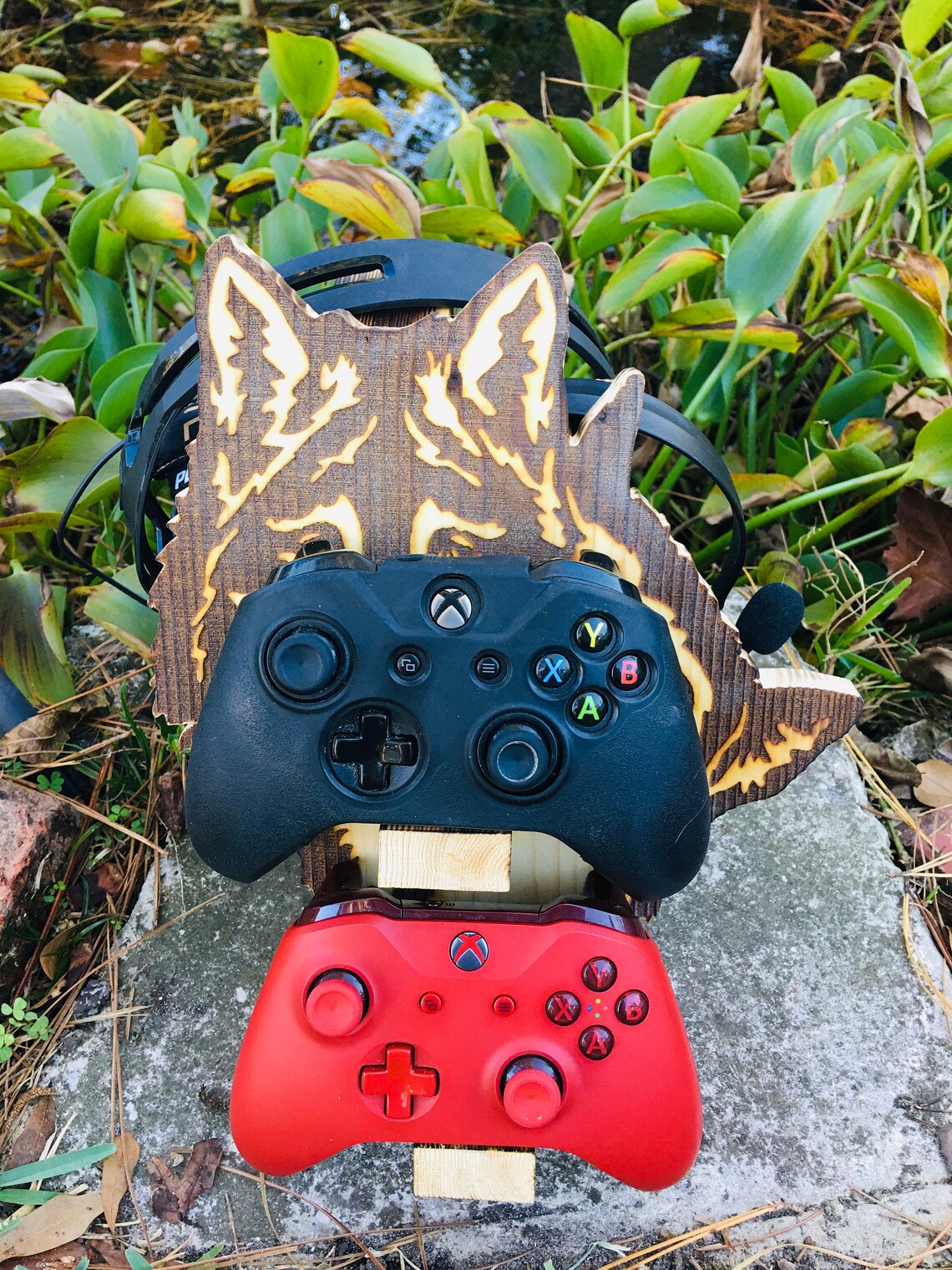 Wooden Game Controller Stand and Headset Double Wolf Game Etsy