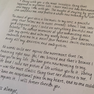 May include: A handwritten letter on cream-colored paper with black ink. The letter is addressed "My Dearest" and contains romantic prose. The script is elegant and flowing, with a personal and intimate tone. The letter is signed "Yours always."