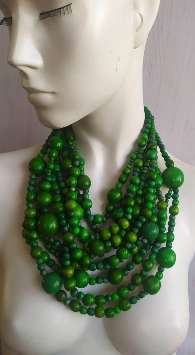 Green wooden bead necklace Bib necklace Ukrainian jewelry in Boho style Ukrainian jewelry Gift from Ukraine
