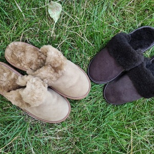 Women pure sheepskin mules slippers Warm fur slippers Women Fur slides Gorgeous Christmas gift for her Leather fur shoes Size us 10 eu 40-41