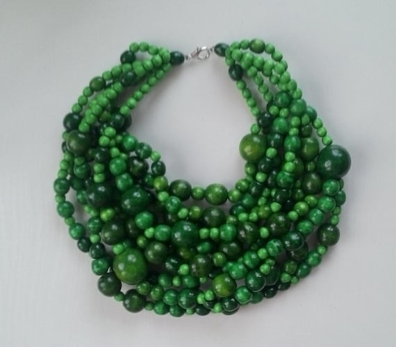 Green wooden bead necklace Bib necklace Ukrainian jewelry in Boho style Ukrainian jewelry Gift from Ukraine