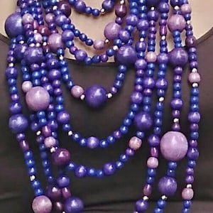 PURPLE / INDIGO Wooden bead necklace with golden beads Chic necklace Ukrainian Ethno style Gorgeous decoration for boho Gift from Ukraine
