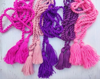 Purple Pink Boho Tassel Belt: Twisted Cord Hippie Style