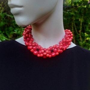 Red wooden choker necklace Wooden bead necklace harness Ukrainian style Gift from Ukraine
