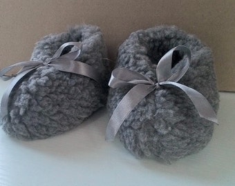 Baby fur slippers Warm booties Winter home shoes for kids Gray slippers for little feet Sheep wool  booties Gift from Ukraine Free shipping