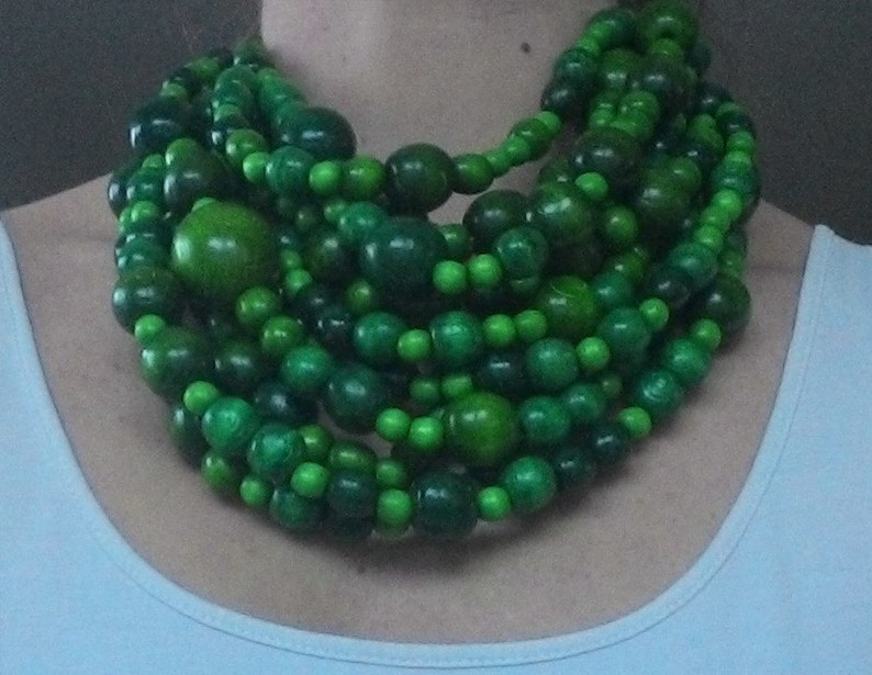 Green wooden bead necklace Bib necklace Ukrainian jewelry in Boho style Ukrainian jewelry Gift from Ukraine