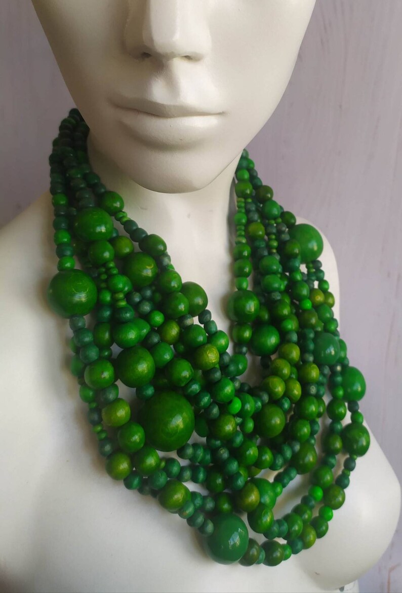 Green wooden bead necklace Bib necklace Ukrainian jewelry in Boho style Ukrainian jewelry Gift from Ukraine