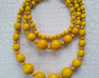 Wooden bead necklace Long two strands of bright beads Ukrainian style Gift from Ukraine