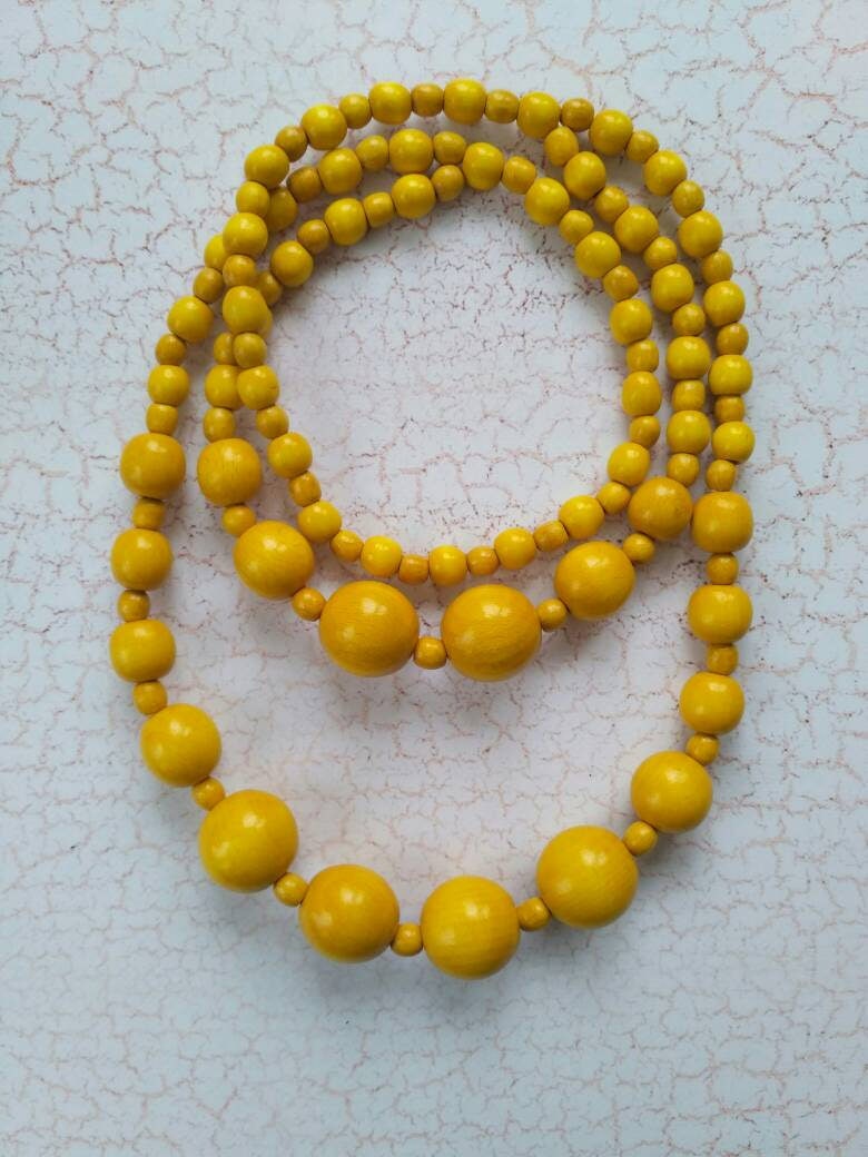 Wooden bead necklace Long two strands of bright beads Ukrainian style Gift from Ukraine