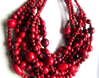 Красное деревянное ожерелье из бисера Woden бисерное ожерелье Биб ожерелье Украинские украшения Украинский стиль Бохо Подарок из Украины