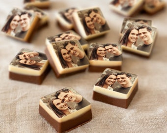 Gepersonaliseerde chocolaatjes met foto - Chocoladebonbons met full colour afbeelding naar keuze - Vierkante chocolade - Moederdagcadeau