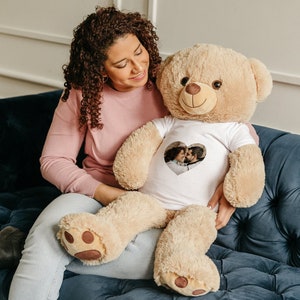Personalized XL Bear with Picture - Plush Toy with Photo - Personalized Plush Teddy Bear Animal - Cute Personal Gift