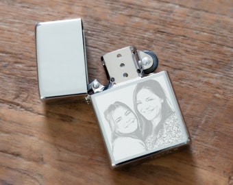 Personalized Lighter with Photo - Engraved Vintage Reusable Metal Lighter - Silver Personalized Gift for him / her - Smoking Accessoires